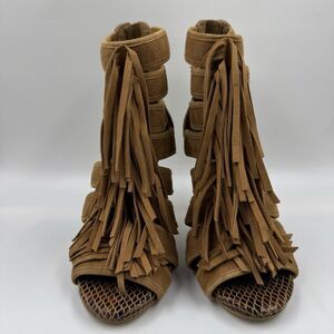 Gianni Bini Heels Boots Saleemah Womens size 8M Desert Brown Fringe open toe